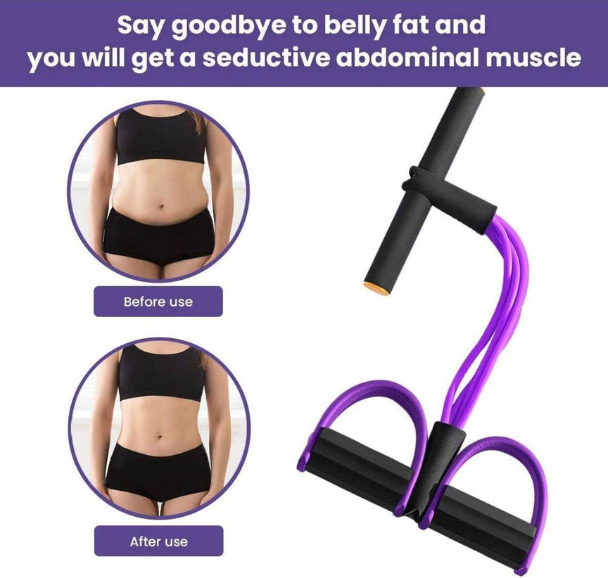 4 - Tube Elastic Yoga Pedal Puller Resistance Band, Natural Latex, for Abdomen/Waist/Arm/Leg Stretching Slimming Training