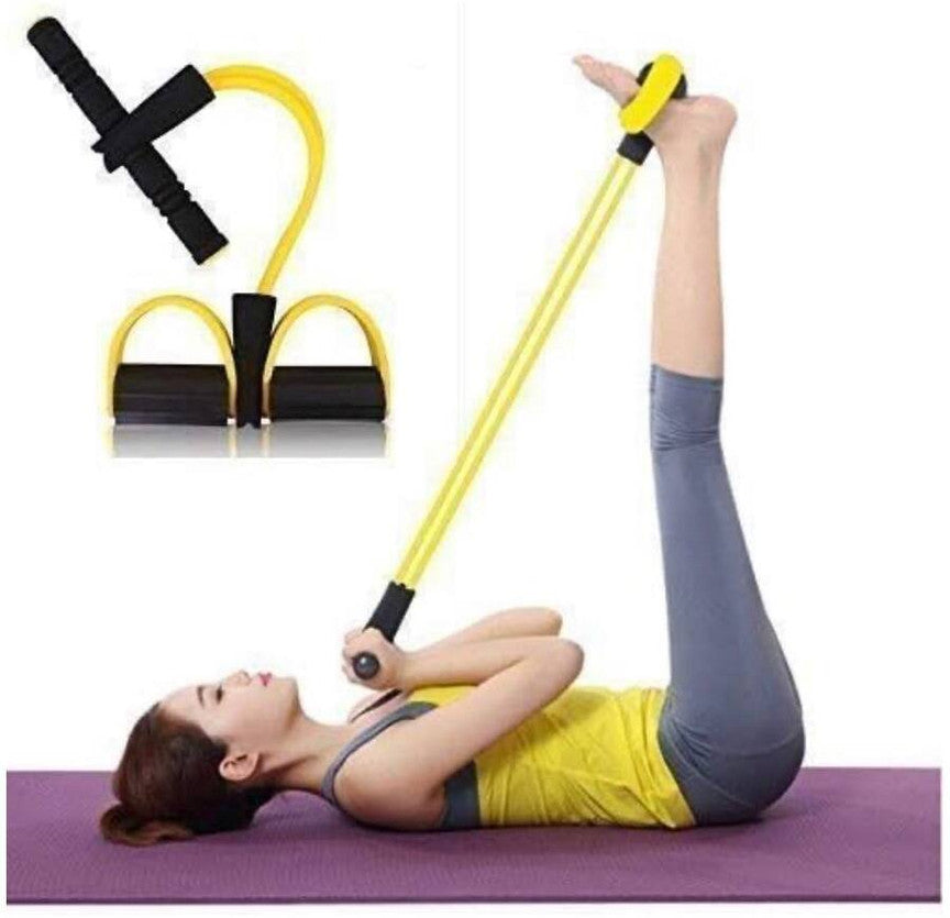 4 - Tube Elastic Yoga Pedal Puller Resistance Band, Natural Latex, for Abdomen/Waist/Arm/Leg Stretching Slimming Training