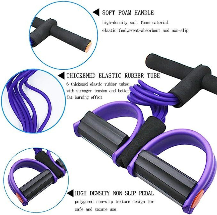 4 - Tube Elastic Yoga Pedal Puller Resistance Band, Natural Latex, for Abdomen/Waist/Arm/Leg Stretching Slimming Training