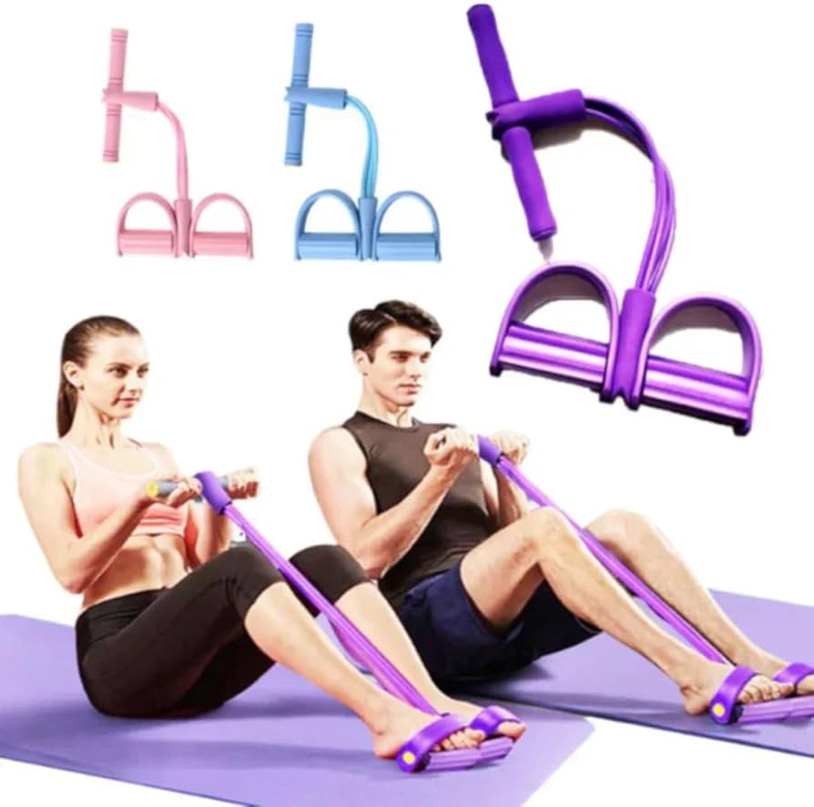 4 - Tube Elastic Yoga Pedal Puller Resistance Band, Natural Latex, for Abdomen/Waist/Arm/Leg Stretching Slimming Training
